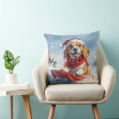 そりに乗ったビーグル犬 雪を降らせて クリスマス クッション (椅子)