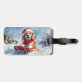 そりに乗ったビーグル犬 雪を降らせて クリスマス ラゲッジタグ (裏面横)
