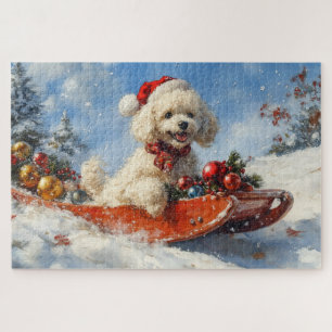 そりに乗ったプードル犬 Let it Snow クリスマス ジグソーパズル