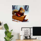 そりに乗ったリス ポスター (ホームオフィス)