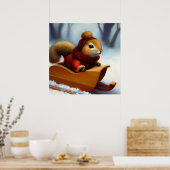 そりに乗ったリス ポスター (キッチン)