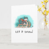 そりに乗った冬の猫 カード (黄色い花)