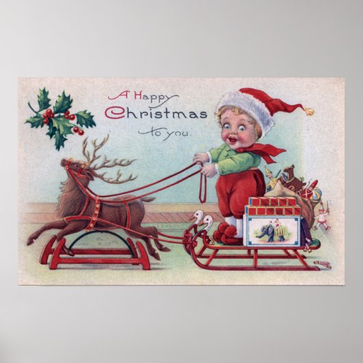 そりに乗って少年に幸せなクリスマス ポスター (正面)