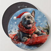 そりに入ったカネコルソ犬 雪を降らせて クリスマス 缶バッジ (正面&裏面)