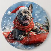 そりに入ったカネコルソ犬 雪を降らせて クリスマス 缶バッジ (正面)