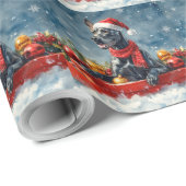 そりに入ったグレートデーンの犬 雪を降らせて クリスマス ラッピングペーパー (ロールコーナー)