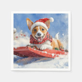 そりに入ったバセンジー犬 雪を降らせて クリスマス スタンダードカクテルナプキン (正面)