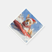 そりに入ったバセンジー犬 雪を降らせて クリスマス スタンダードカクテルナプキン (角)