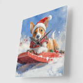 そりに入ったバセンジー犬 Let it Snow クリスマス スクエア壁時計 (傾斜)