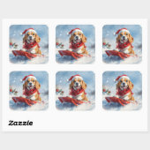 そりに入ったビーグル犬 雪を降らせて クリスマス スクエアシール (シート)