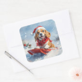 そりに入ったビーグル犬 雪を降らせて クリスマス スクエアシール (封筒)