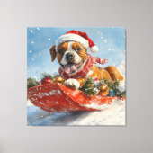 そりに入ったボクサー犬 雪を降らせて クリスマス キャンバスプリント (正面)