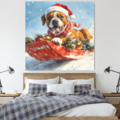そりに入ったボクサー犬 雪を降らせて クリスマス キャンバスプリント (インサイチュ (寝室))