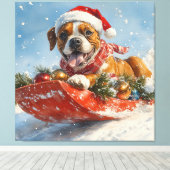 そりに入ったボクサー犬 雪を降らせて クリスマス キャンバスプリント (インサイチュ (ウッドフロア))