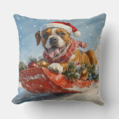 そりに入ったボクサー犬 雪を降らせて クリスマス クッション (正面)
