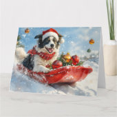 そりに入ったボーダーコリー犬 Let it Snow クリスマス カード (正面)