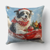 そりに入ったボーダーコリー犬 Let it Snow クリスマス クッション (裏面)