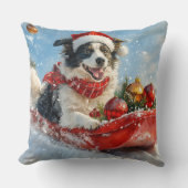 そりに入ったボーダーコリー犬 Let it Snow クリスマス クッション (正面)