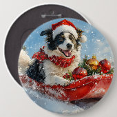 そりに入ったボーダーコリー犬 Let it Snow クリスマス 缶バッジ (正面&裏面)