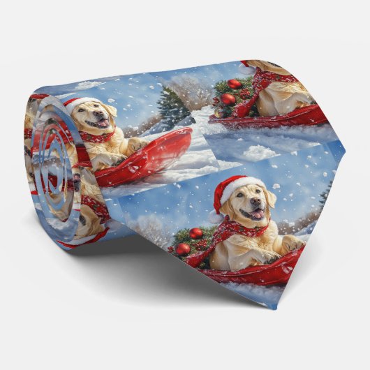 そりに入ったラブラドール犬 雪を降らせて クリスマス ネクタイ (ロール)