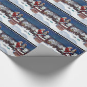 そりに本がいっぱい入ったサンタ ラッピングペーパー (角)