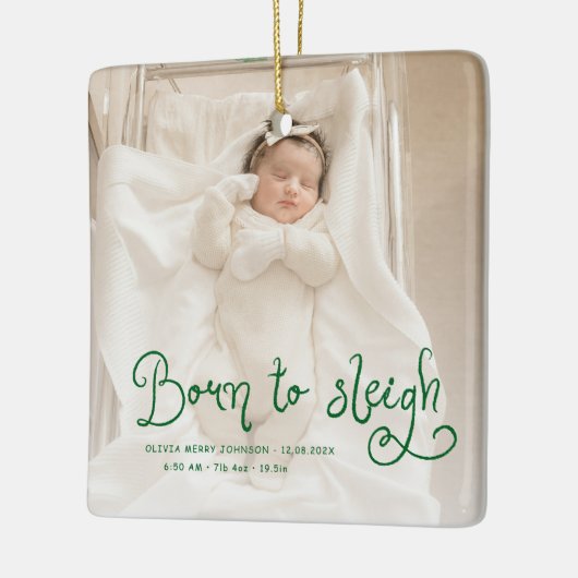 そりに生まれベビー写真誕生統計クリスマス セラミックオーナメント (左)