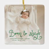 そりに生まれベビー写真誕生統計クリスマス セラミックオーナメント (正面)