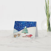 そりのクリスマスを持つトナカイ雪のシおもしろいーン シーズンカード (正面)