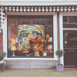 そりのフェイクステンドグラスのサンタクロース待ち ウィンドウサイン