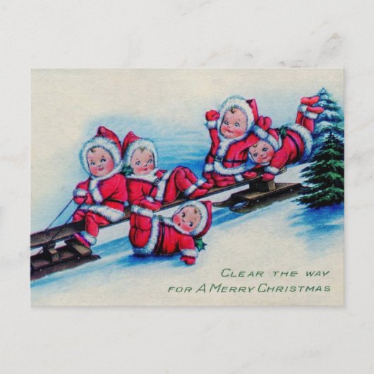 そりのヴィンテージのクリスマスのベビー シーズンポストカード (正面)