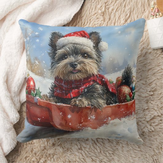 そりの中のアフェンピンシャー犬 雪を降らせて クリスマス クッション (ブランケット)