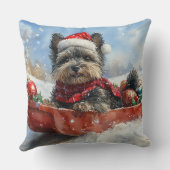 そりの中のアフェンピンシャー犬 雪を降らせて クリスマス クッション (裏面)