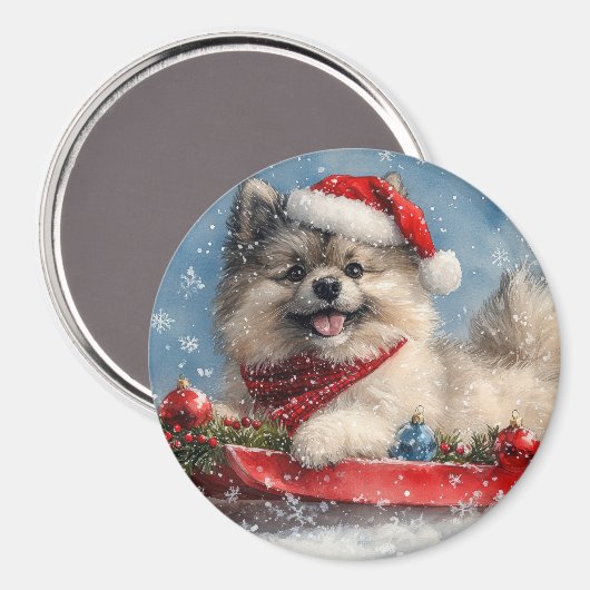 そりの中のケースホンド犬 Let it Snow クリスマス マグネット (正面/裏面)