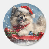 そりの中のケースホンド犬 Let it Snow クリスマス マグネット (正面)