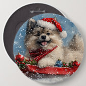 そりの中のケースホンド犬 Let it Snow クリスマス 缶バッジ (正面&裏面)