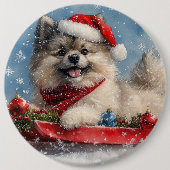 そりの中のケースホンド犬 Let it Snow クリスマス 缶バッジ (正面)