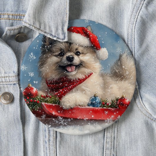そりの中のケースホンド犬 Let it Snow クリスマス 缶バッジ (インサイチュ)