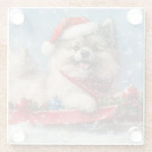 そりの中のケースホンド「雪が降ってほしい」クリスマス ガラスコースター (裏面)