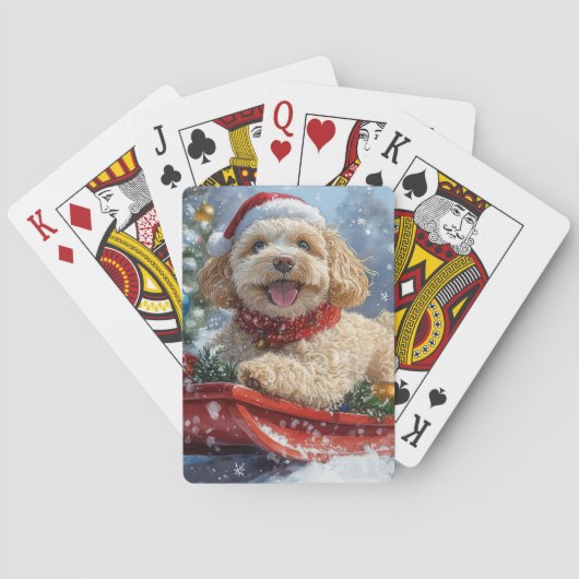 そりの中のコカプー犬 雪を降らせて クリスマス トランプ (裏面)