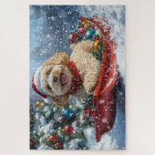 そりの中のコカプー犬 Let it Snow クリスマス ジグソーパズル (縦)