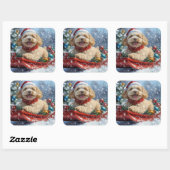 そりの中のコッカプー犬 雪を降らせて クリスマス スクエアシール (シート)