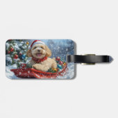 そりの中のコッカプー犬 雪を降らせて クリスマス ラゲッジタグ (裏面横)