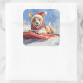 そりの中のバスエンジ犬 Let it Snow クリスマス スクエアシール (バッグ)