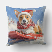 そりの中のバセンジー犬 Let it Snow クリスマス クッション (裏面)