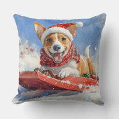 そりの中のバセンジー犬 Let it Snow クリスマス クッション (正面)