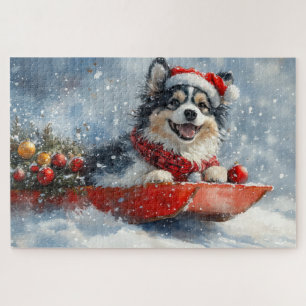 そりの中のフィンランド・ラップフント犬 Let it Snow クリスマス ジグソーパズル