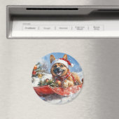 そりの中のベルジアンマリノア Let it Snow クリスマス マグネット (インサイチュ (食洗機))