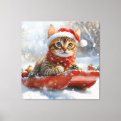 そりの中のベンガル猫 雪を降らせて クリスマス キャンバスプリント (正面)