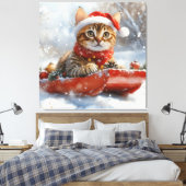 そりの中のベンガル猫 雪を降らせて クリスマス キャンバスプリント (インサイチュ (寝室))