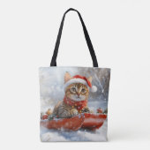 そりの中のベンガル猫 雪を降らせて クリスマス トートバッグ (裏面)